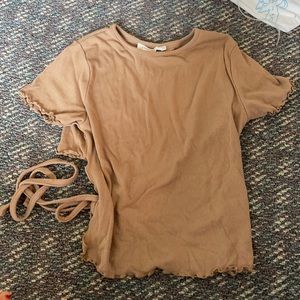 Rumours cropped cut out brown bow t shirt
